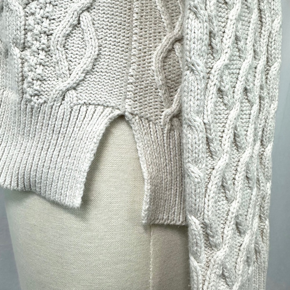 J CREW Cream 100% Cotton Cable Knit Sweater Crew Neck Womens S Preppy Minimalist - Picture 4 of 7